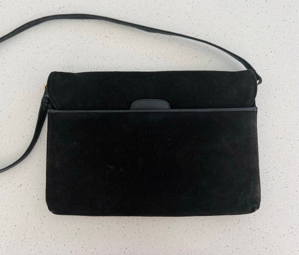 Salvatore Ferragamo 1980s Black Suede Leather Shoulder Bag 80s-90s